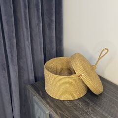 Doğal Hasır Kapaklı Çok Amaçlı Sepet 25x15 cm | Banyo, Mutfak ve Ev Düzenleyici