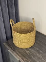 Doğal Hasır Kulplu Çok Amaçlı Sepet 25x15 cm | Banyo, Mutfak ve Ev Düzenleyici