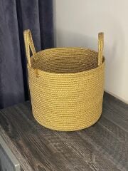 Doğal Hasır Kulplu Çok Amaçlı Sepet 25x20 cm | Banyo, Mutfak ve Ev Düzenleyici