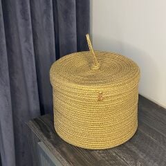 Doğal Hasır Kapaklı Çok Amaçlı Sepet 28x20 cm | Banyo, Mutfak ve Ev Düzenleyici