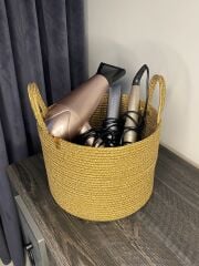 Doğal Hasır Kulplu Çok Amaçlı Sepet 28x20 cm | Banyo, Mutfak ve Ev Düzenleyici