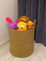 Doğal Hasır Kulplu Çok Amaçlı Oyuncak Sepeti 35x35 cm | Banyo, Mutfak ve Ev Düzenleyici