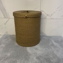 Doğal Hasır Kapaklı Çok Amaçlı Kirli Sepeti 35x40 cm | Banyo, Mutfak ve Ev Düzenleyici