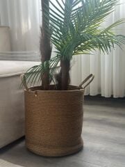 Doğal Hasır Kulplu Çok Amaçlı  Sepet 30x30 cm | Banyo, Mutfak ve Ev Düzenleyici