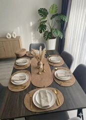 Lüks Jüt Hasır Supla Runner Takımı | 6+1 Oval Amerikan Servis Seti